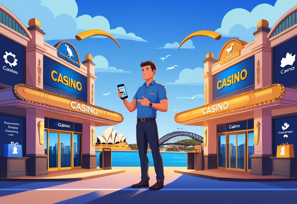 A person holding a phone in front of a casino building AI-generated content may be incorrect.